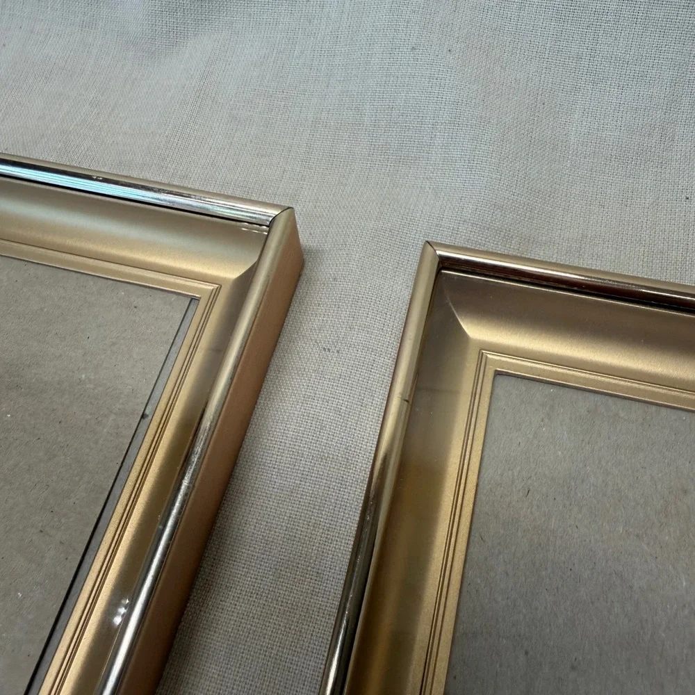 Set of 2 Gold Toned Metal Picture Frames 8x10 Classic Home Decor Tabletop 70s